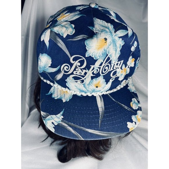 Park City San Sun Tropical Hawaiian Orchid Baseball Hat Blue Adjustable Vintage - Picture 6 of 12